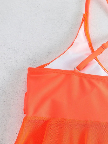 Plus size two-piece tankini swimsuit for women with swim dress design, beachwear style