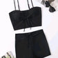 2 Piece Drawstring Front Shorts Bikinis High Waist Swimsuit Women Swimwear Bathers Bathing Swimming Swim Suit Beachwear