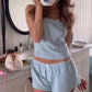 Comfy 2 Piece Pajama Set Retro Bow Sleeveless Camis Crop Tops + Shorts Y2K Women Sleepwear Loungewear