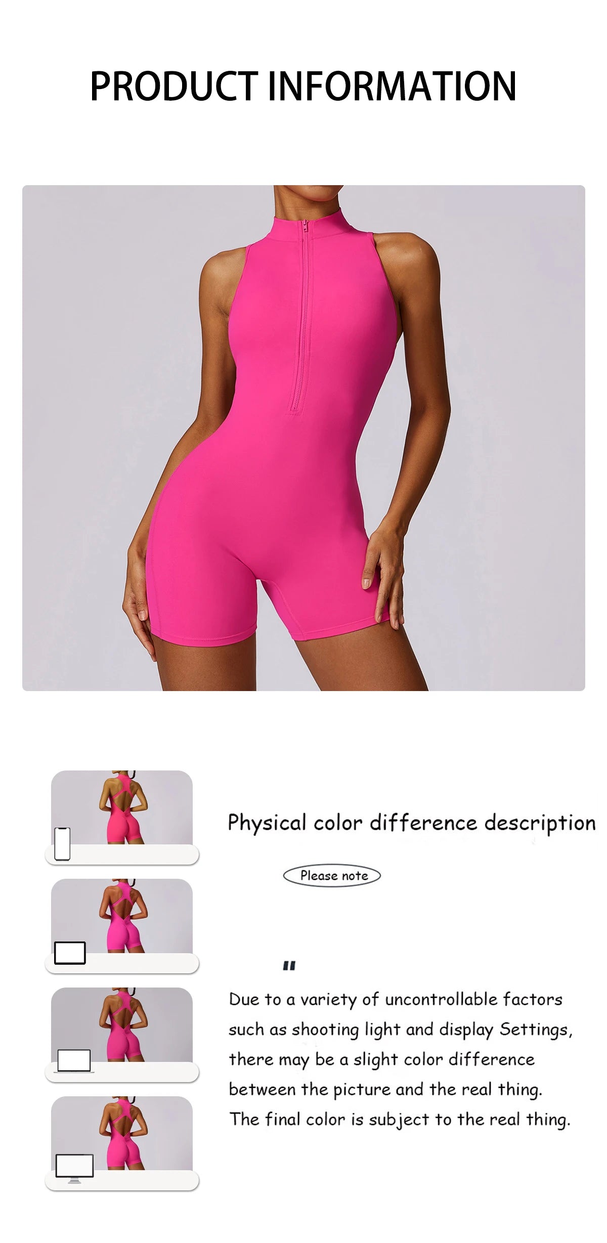 V Back Scrunch Sports Jumpsuit Women Gym Rompers Sleeveless Sportswear Zipper One-Piece Suit Yoga Clothing