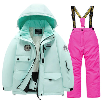 2 Piece Winter Children's skiing suit windproof Jacket and Pants waterproof thick coat for warm Snow Ski Set
