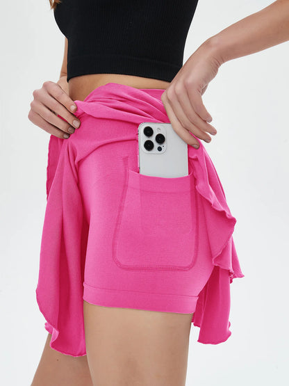 Women's High-Waisted Sports Mini Skirt with Belt Safety Pocket Breathable Tennis Yoga Golf Skirt