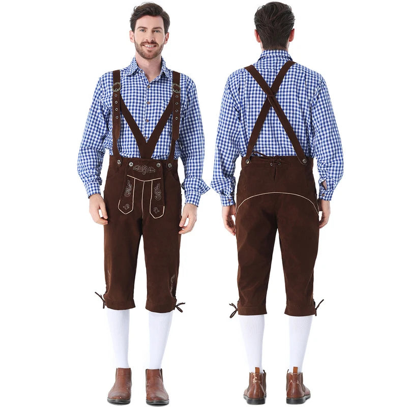 Men's Carnival Munich Oktoberfest Costume Faux Leather Pants Waiter Cosplay Fancy Party Dress