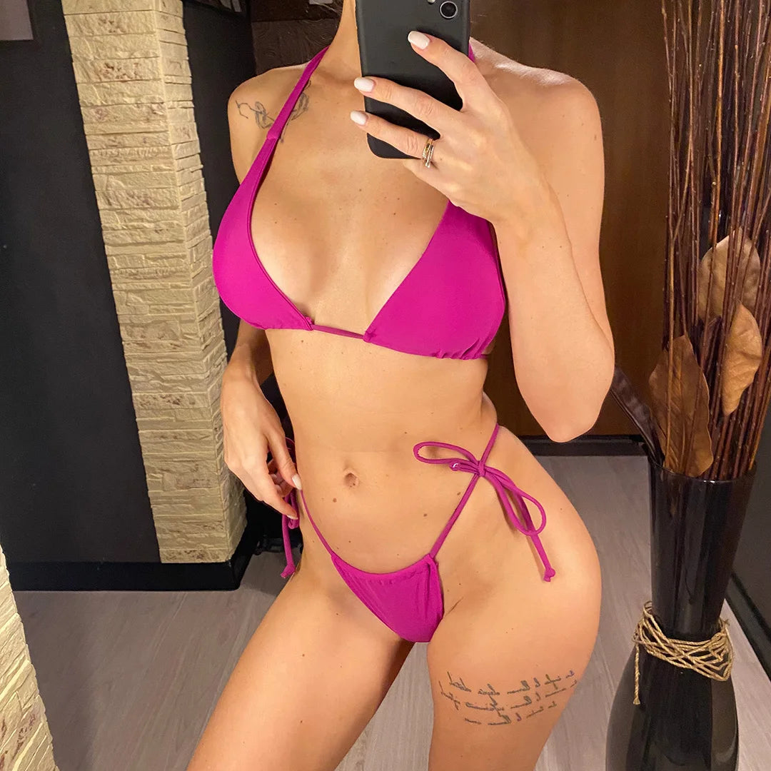 2 Piece Halter Mini Micro Thong Bikini Female Swimsuit Women Bikini set Bather Bathing Suit Swimwear The Clothing Company Sydney