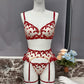 4 Piece Lingerie Sheer Lace Embroidery Underwear Ruffle Intimate Outfits Lingerie Set