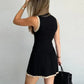 Women's Knitted O-neck Mini Dress Elegant Sleeveless High Waist Pleated Dresses