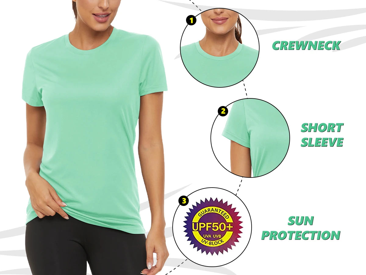 Summer Casual T-shirts UPF 50+ Quick Dry Womens Skin Sun Protection T-shirt Outdoor Running Swim Athletic T shirts Tops