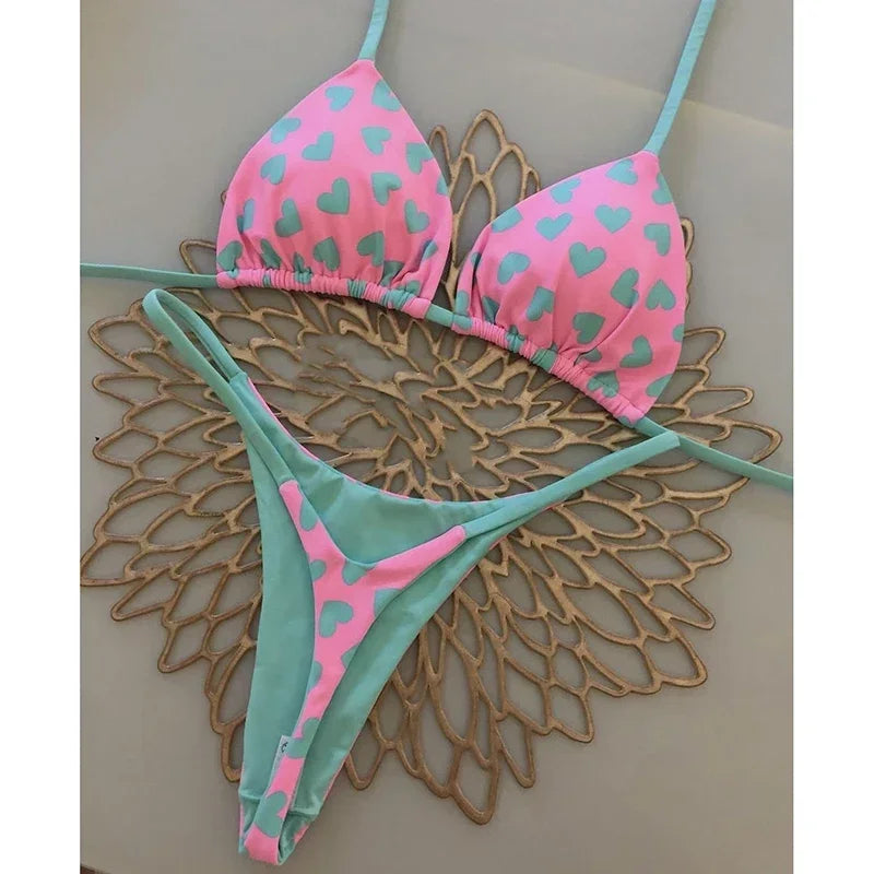 2 Piece Swimwear Leopard Printed Micro Bikini Set Striped Beachwear Summer Swimsuit Two-pieces Thong Bathing Suit