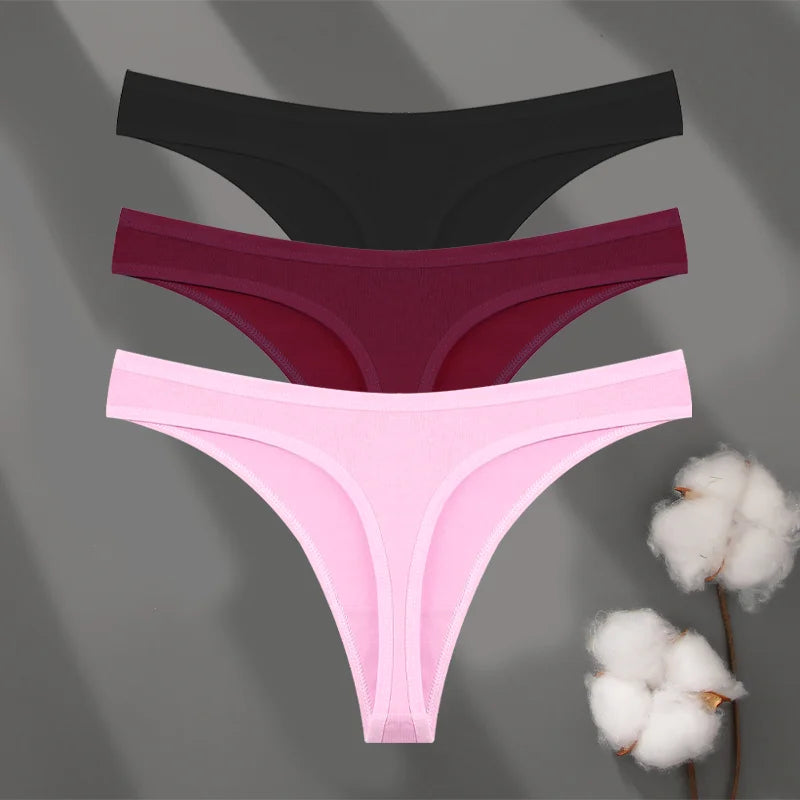 3 Pack Cotton Seamless Panties Comfort Underwear Women Low Waist Breathable Thongs Solid Sport G-String Soft Lingerie
