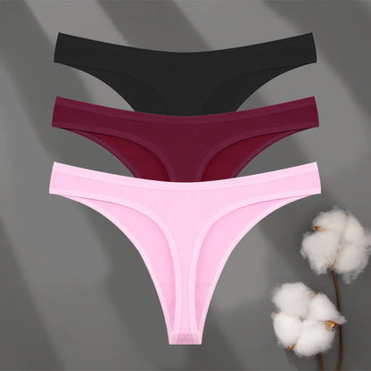 3 Pack Cotton Seamless Panties Comfort Underwear Women Low Waist Breathable Thongs Solid Sport G-String Soft Lingerie