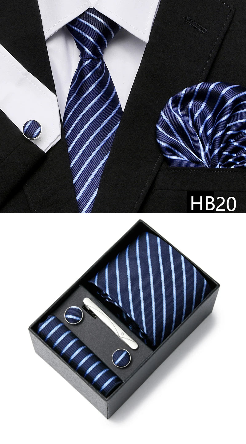 5 piece 7.5 cm Width Tie Sets Black Men's Tie Hankerchiefs Cufflinks clip Box wedding gift handmade Necktie Set The Clothing Company Sydney