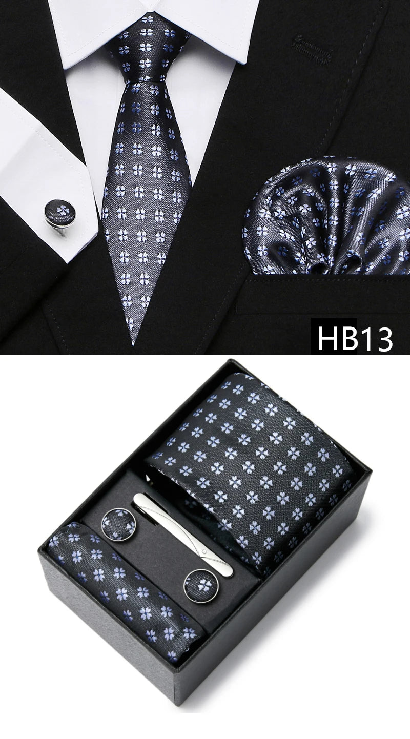 5 piece 7.5 cm Width Tie Sets Black Men's Tie Hankerchiefs Cufflinks clip Box wedding gift handmade Necktie Set The Clothing Company Sydney