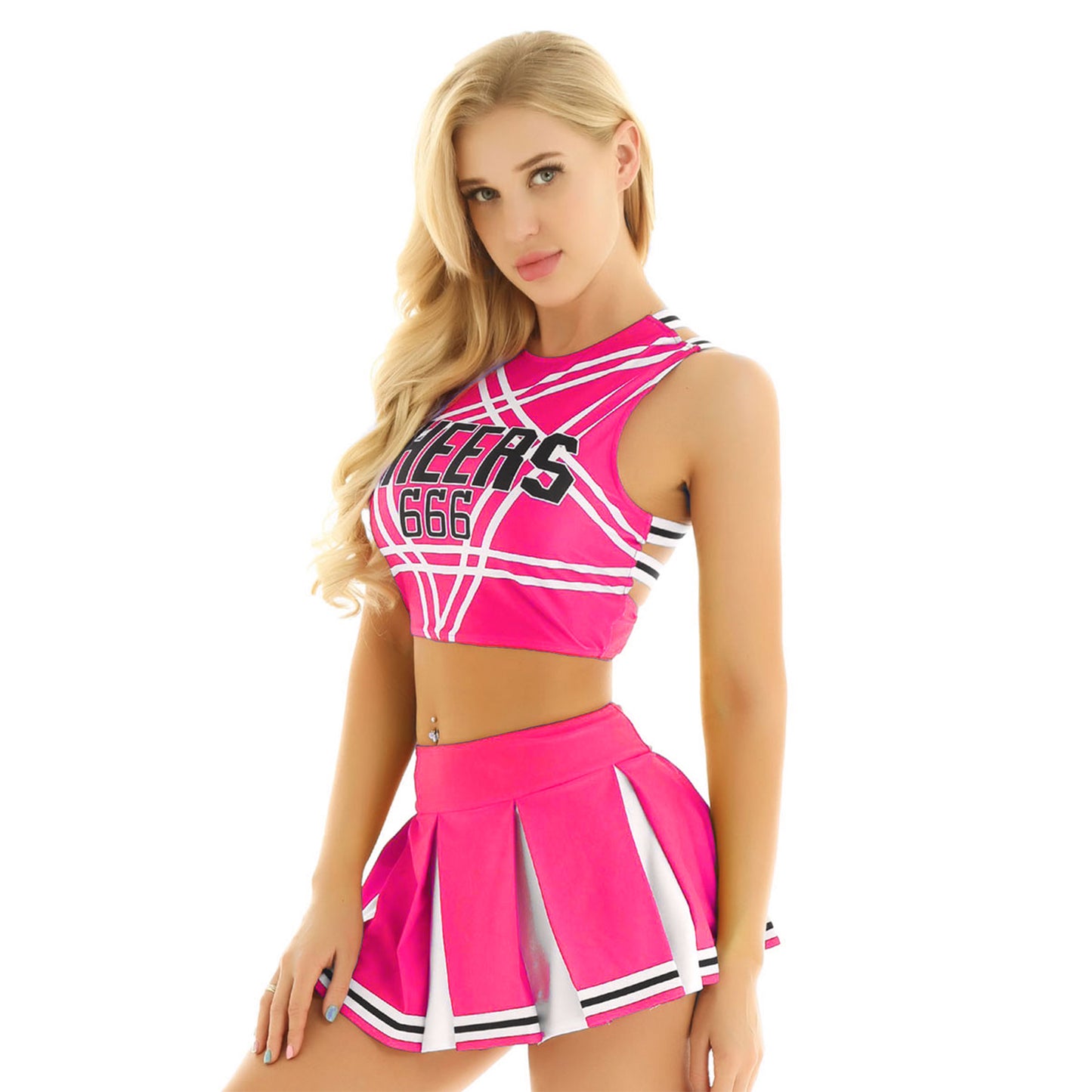 Women's Cheerleading Uniform Cosplay Set Backless Crop Top Mini Pleated Skirt Carnival Party Halloween Costume