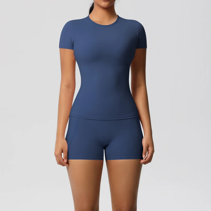 Workout Sportswear 2 Piece Piece Female Yoga Shirt Push Up Workout Clothes Outdoors Sport  High Waist  Fitness Sport Shorts