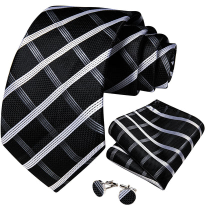 Designer Striped Silk Classic Ties For Men Wedding Accessories Gift For Men Neck Tie Set Pocket Square Cufflinks Set - The Clothing Company Sydney