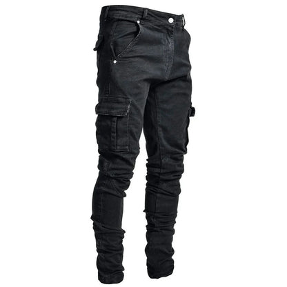 Men's Street Elastic Jeans Denim Cargo Pants Wash Solid Colour Multi Pockets Casual Mid Waist Trousers Slim Fit Daily Wear Joggers The Clothing Company Sydney