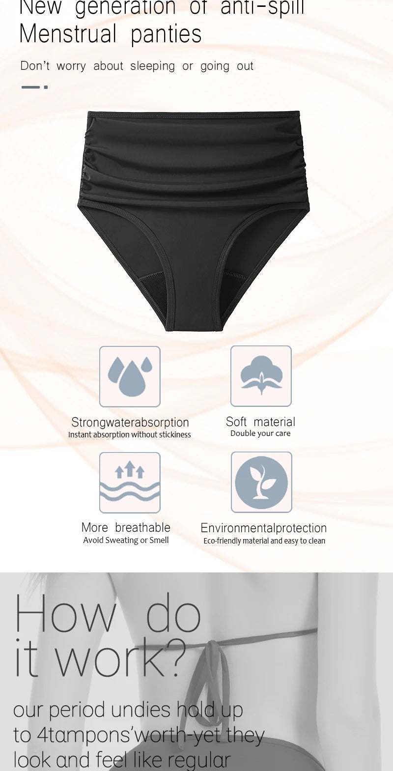 4-Layer Leak Proof Period Swimwear Bikini Bottoms Absorbent Beachwear Panties Plus Size Menstrual Swimsuit