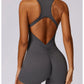 V Back Scrunch Sports Jumpsuit Women Gym Rompers Sleeveless Sportswear Zipper One-Piece Suit Yoga Clothing