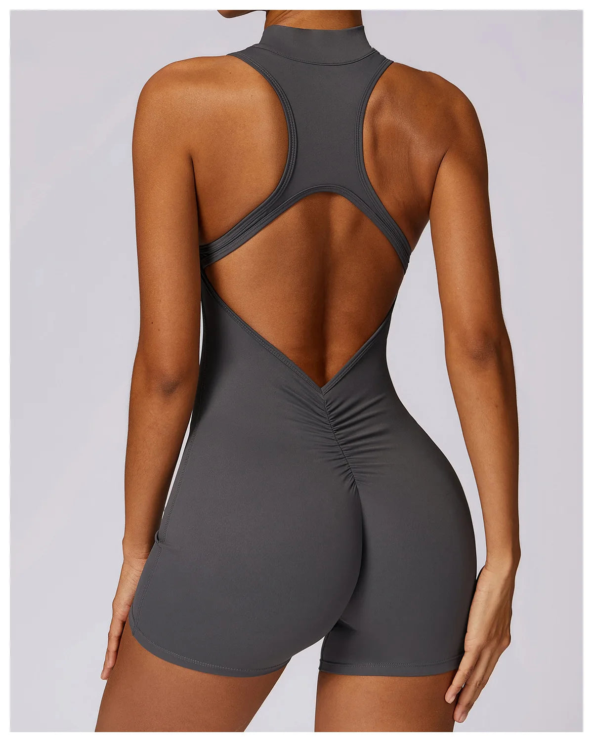 V Back Scrunch Sports Jumpsuit Women Gym Rompers Sleeveless Sportswear Zipper One-Piece Suit Yoga Clothing