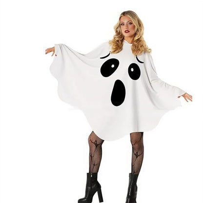 Women's Halloween Ghost Witch Fairy Cosplay White Bat Wing Outfit Spooky Costume