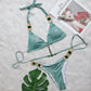 2 Piece Rhinestone Swimsuit Crystal Thong String Bikini Set Swimwear Beach Wear Bathing Suit