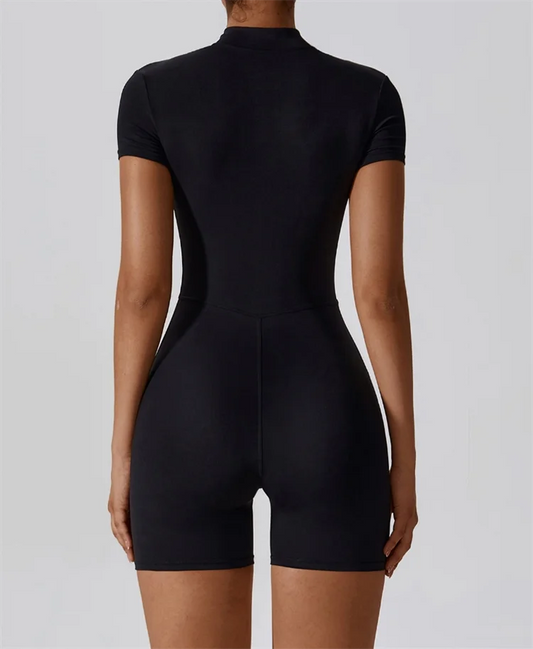 One Piece Yoga suit with stand up collar half zipper short sleeved fitness jumpsuit Activewear