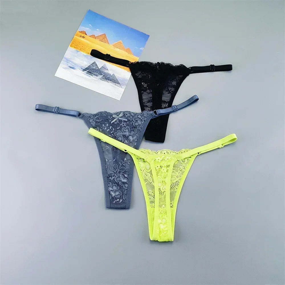 3 Pack Adjustable Transparent Thong Panties Womens Lace Underwear Low Waist T-back String Underpants The Clothing Company Sydney