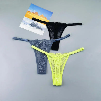 3 Pack Adjustable Transparent Thong Panties Womens Lace Underwear Low Waist T-back String Underpants The Clothing Company Sydney