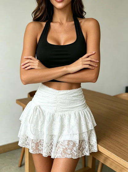 2 Piece Women's outfit Casual Elegant Halter Neck Vest Top And Lace Elastic Waist Skirt Set The Clothing Company Sydney