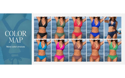 2 Piece Split Swimsuit Bikini 2 Piece Set Deep V Neck Triangle Side Bandage Bikini Set The Clothing Company Sydney