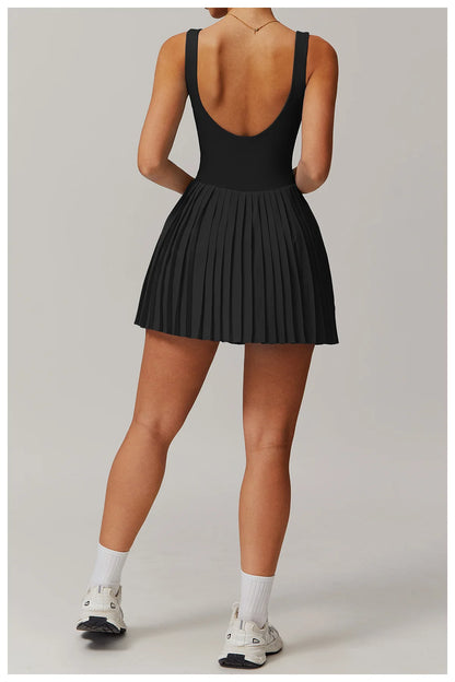 Women's Tennis Dress Jumpsuit Bottom Fitness Clothes Sports Running Pockets Pleated Skirt Sports Yoga Set Dress