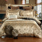 3 Piece Luxury Jacquard Bedding Set King Size Duvet Quilt Cover Floral Golden with Pillowcase