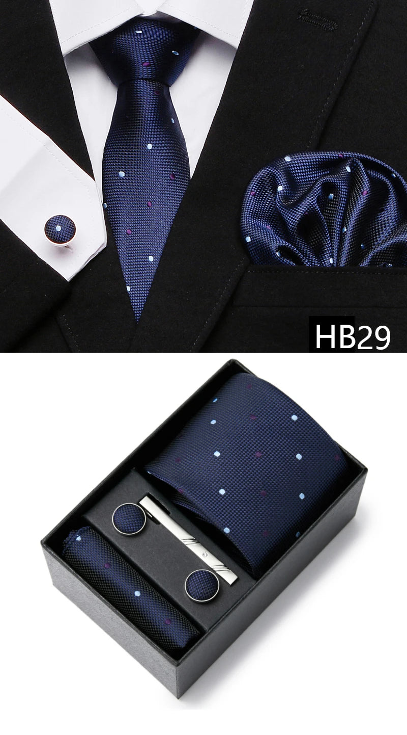 5 piece 7.5 cm Width Tie Sets Black Men's Tie Hankerchiefs Cufflinks clip Box wedding gift handmade Necktie Set The Clothing Company Sydney