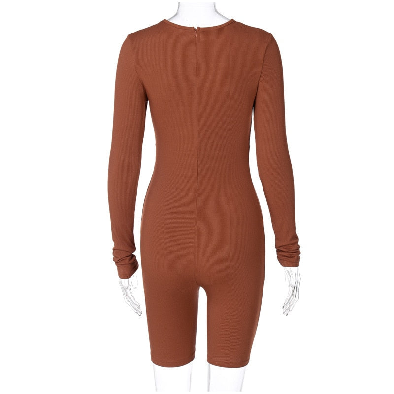 Casual Women's Knitted Bodycon Jumpsuit Fashion Long Sleeve Short Sport One-piece Suit Spring Back Zipper Yoga Playsuit The Clothing Company Sydney