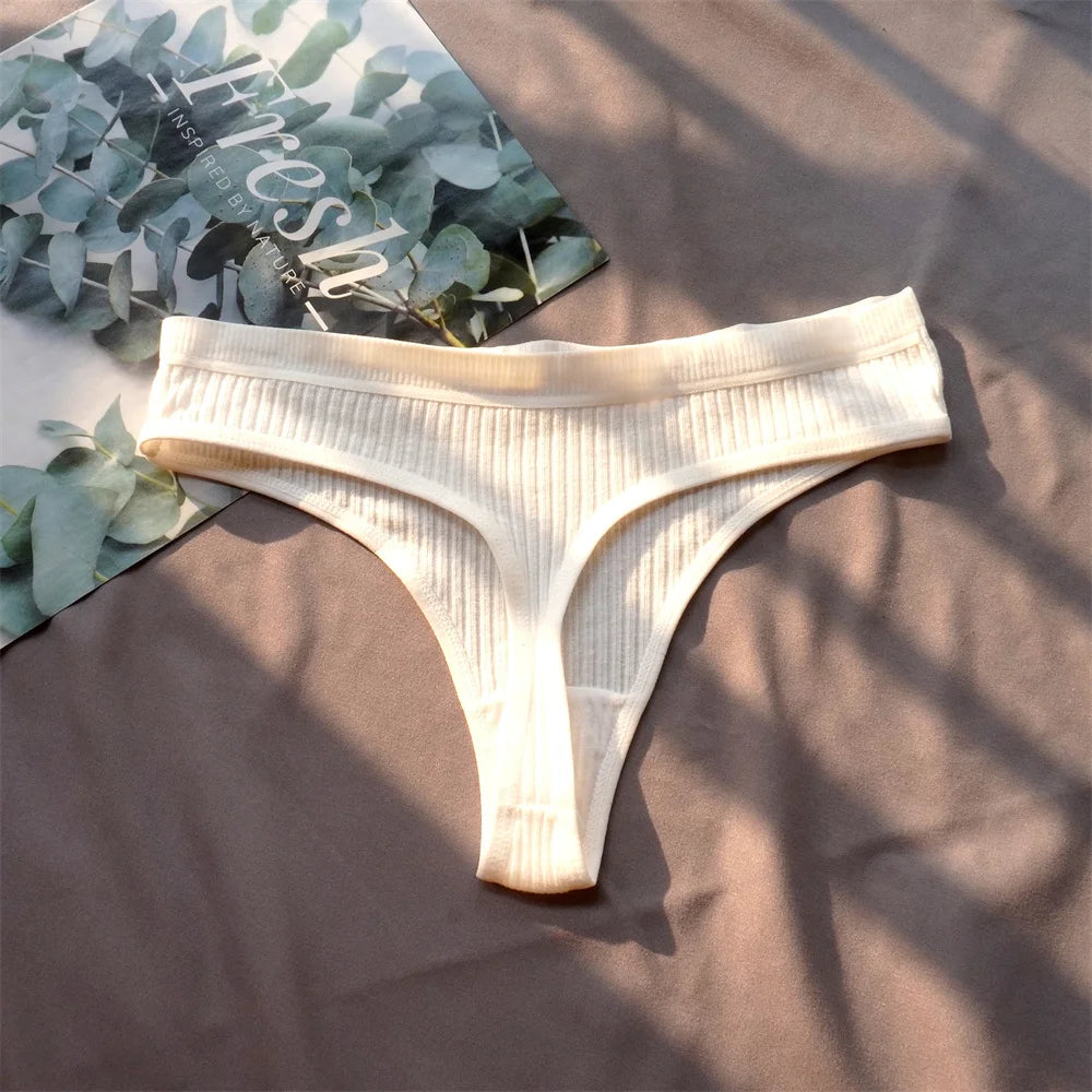 3 Pack Seamless Ribbed Cotton Thong Low Waist Bikini Briefs Sports Underwear Plus Size