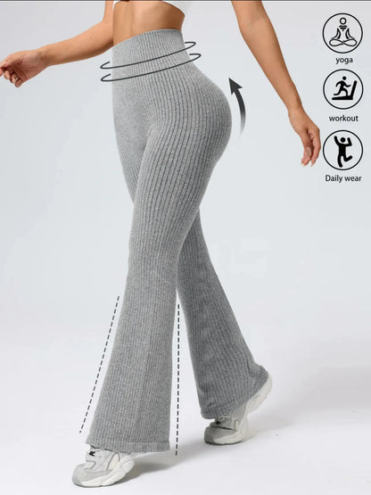 Women's High-Waist Bell Bottom Pants Sporty Tight Fit Comfortable Elastic Wide Leg Pants