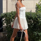 Fashion Chic Fold White Pleated Dress Mini Pins Up Birthday Party Sundress Strappy Corset Summer Dress