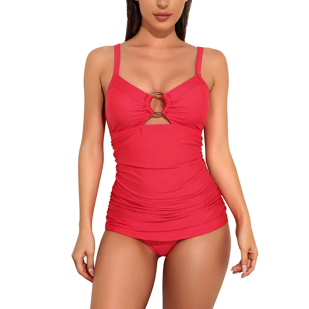 Two Piece Tankini Set For Women Retro Hollow Out V Neck Solid Swimsuit The Clothing Company Sydney