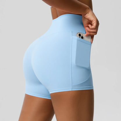 Women's Pocketed Yoga Legging Shorts Squat Proof High Waist Fitness Quick Drying Cycling Workout Gym Shorts
