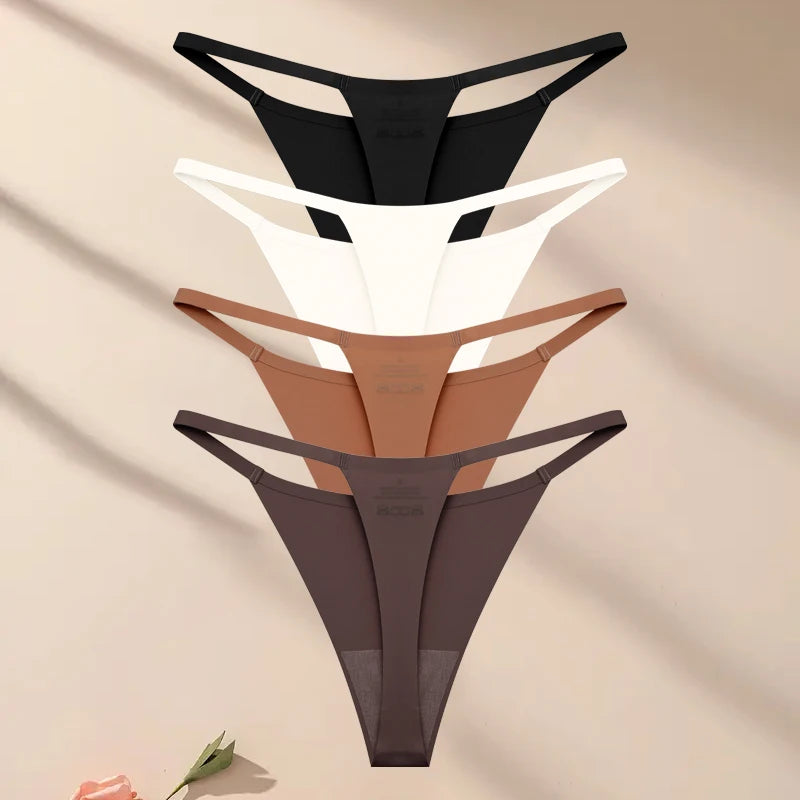 4 pack Seamless Ultra-thin Underwear Womens Thin Belt Panties Female High Stretch Thongs Breathable G-String Lingerie