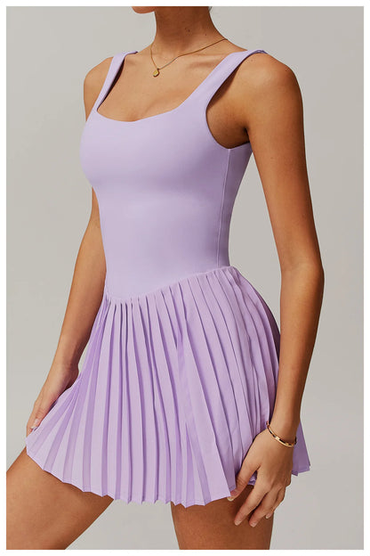 Women's Tennis Dress Jumpsuit Bottom Fitness Clothes Sports Running Pockets Pleated Skirt Sports Yoga Set Dress