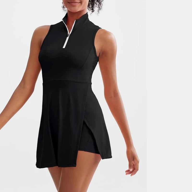 Women's tennis dress tennis golf dress built-in shorts sleeveless sports dress with pockets