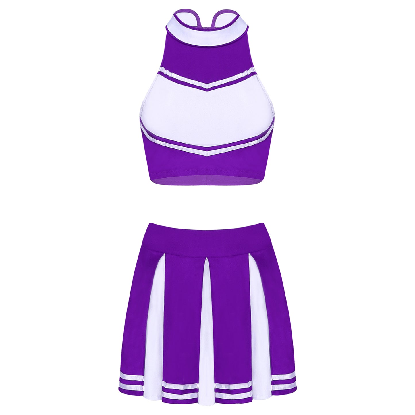 Women's Cheerleading Costume Uniform Carnival Cosplay Outfit Stand Collar Sleeveless Crop Top with Mini Pleated Skirt