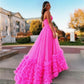 Strapless Hot Pink Evening Dress Princess Puffy A-line Party Dress Tulle Sweep Tail Multi layer Dress The Clothing Company Sydney