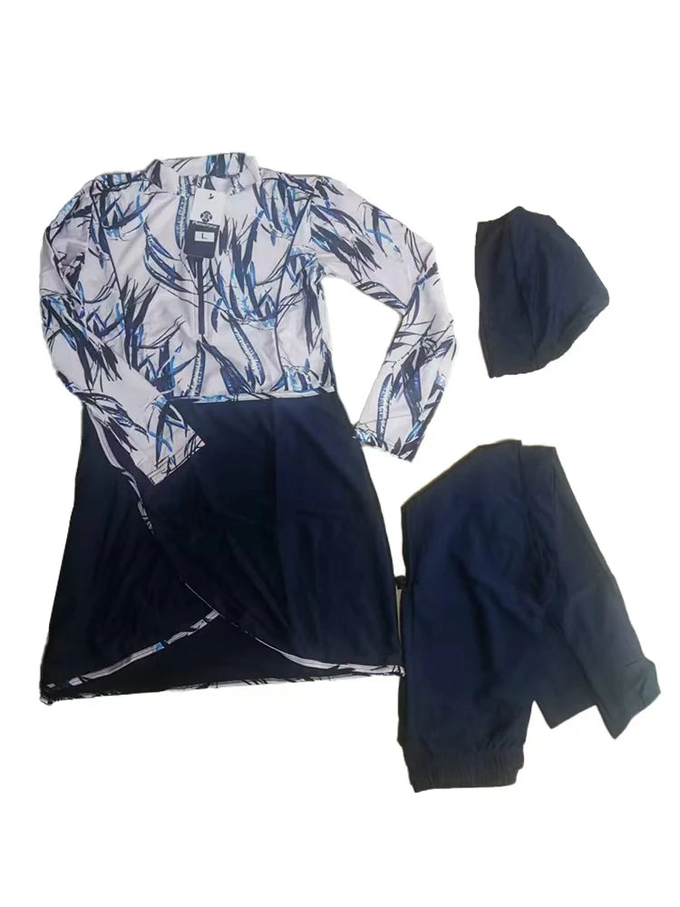 3 Piece Swimwear Women Long Sleeve Swimsuit Long Pants Top Conservative Bathing Suit