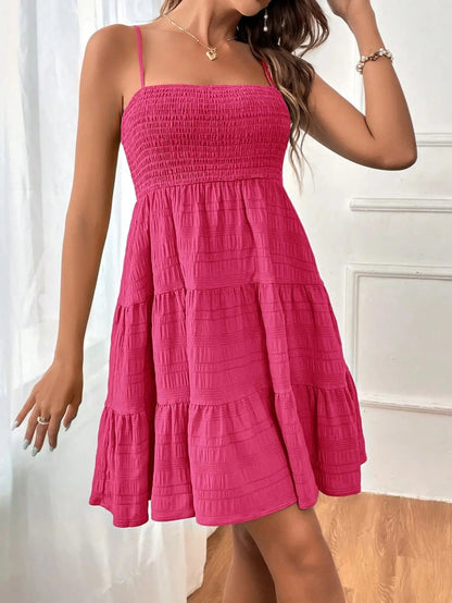 Spaghetti Strap Smocked Bustier Mini Dress Blue Ruffled Tiered Swing Dress Summer Casual Vacation Beach Wear The Clothing Company Sydney