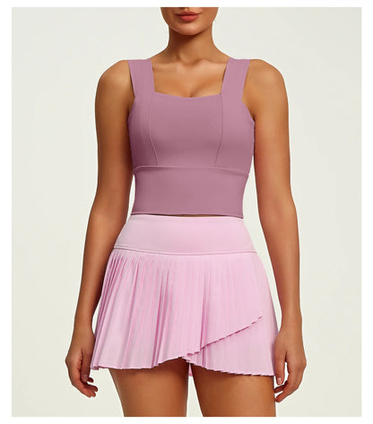 2 Piece Fitness Matching Set Women's Gym Sports Bra Sleeveless Crop Top+ Skirts Tennis Skorts Running Tracksuit Workout Sportswear