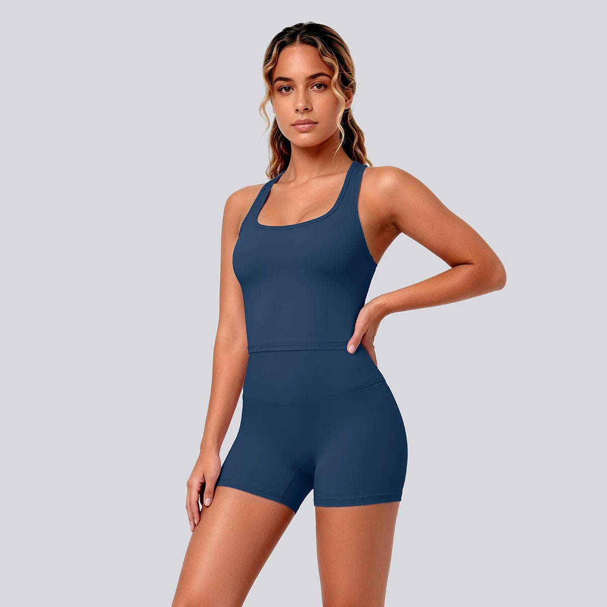 2 Piece Women's Breathable Workout Top I-shaped Vest  Push Up Quick-Dry Summer Yoga Shorts Matching Set