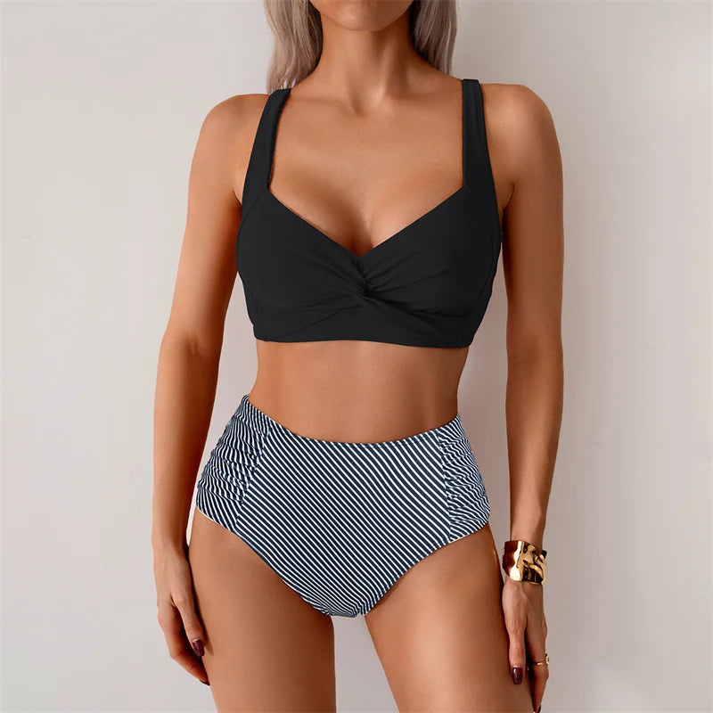 High Waist Women’s Two Piece Swimsuit Bikini Swimwear Beach Surfing Classical Bathing Suit