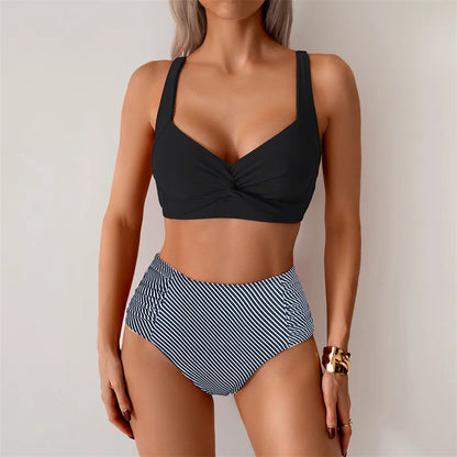 High Waist Women’s Two Piece Swimsuit Bikini Swimwear Beach Surfing Classical Bathing Suit